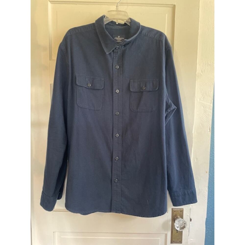American Eagle Men's Size XL 100% Heavy Cotton Flannel Shirt Navy Blue